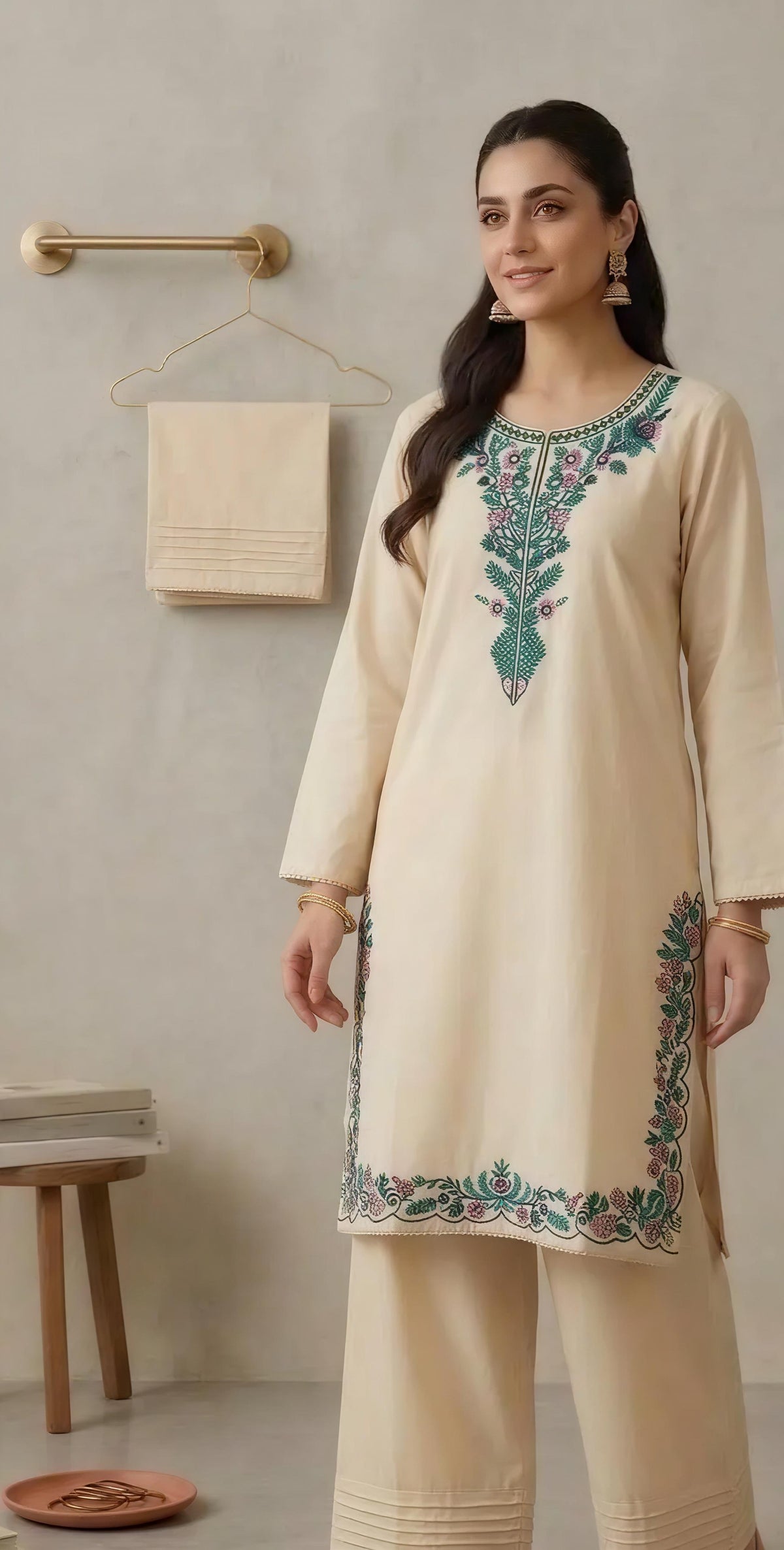 یہ فرشی شلوار ٹو پیس نیلن سوٹ ہے۔ bage